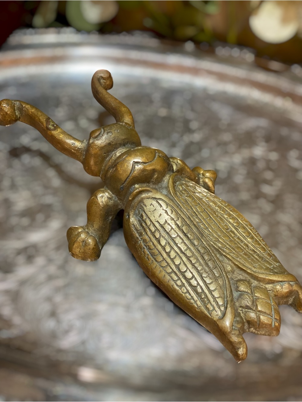 Vintage Heavy Brass Bug Beetle Scarab 9” Figurine Decor Boot Jack Scraper
